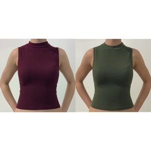 Burgundy & Olive Ribbed Sleeveless Tops.